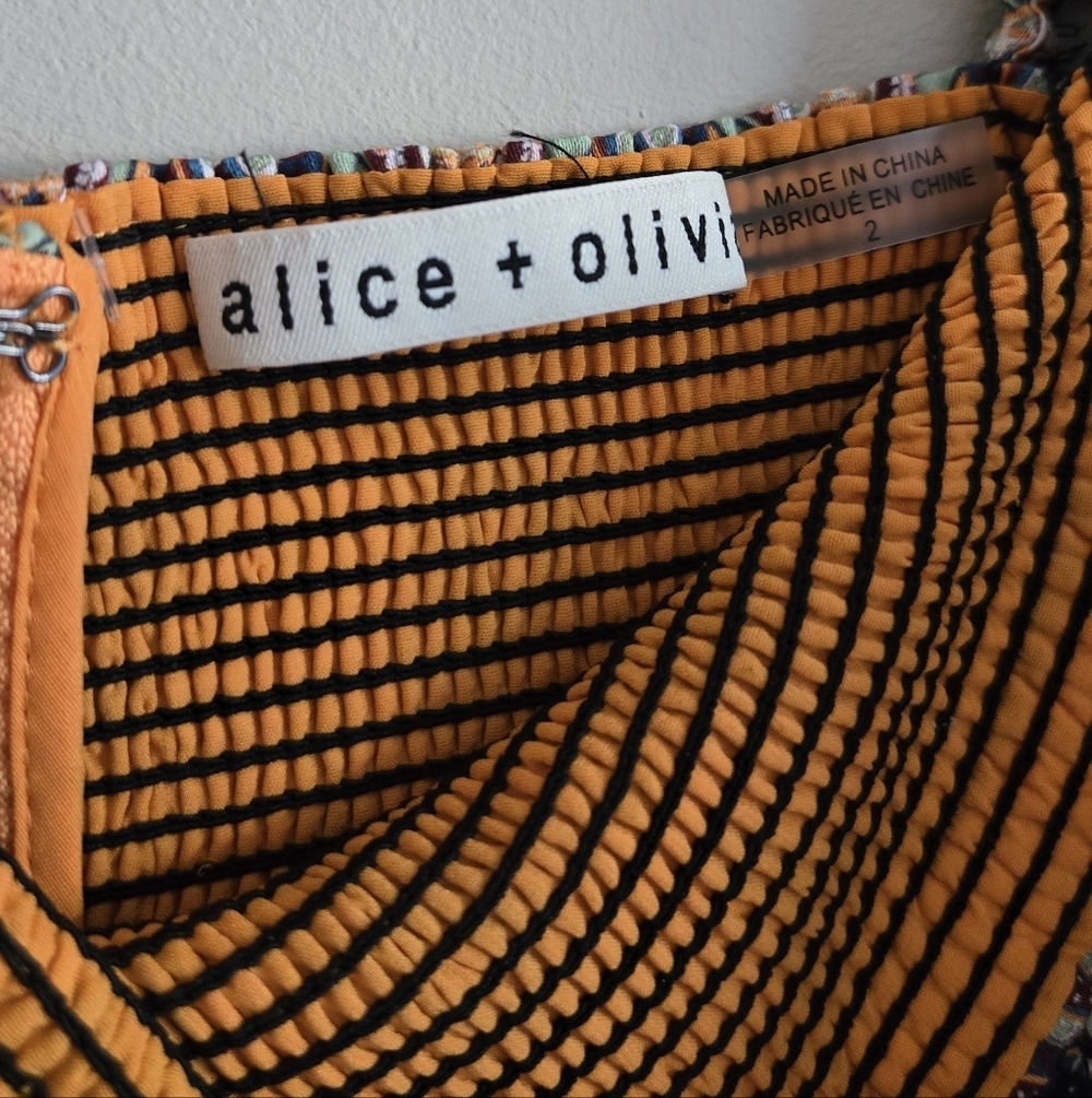 Alice and Olivia Julissa Smocked Mini Dress Size 2 Colorful Multiprint - Picture 13 of 16